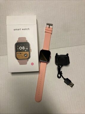 Laxasfit Pink Silicone Smartwatch with Touchscreen and USB Charger